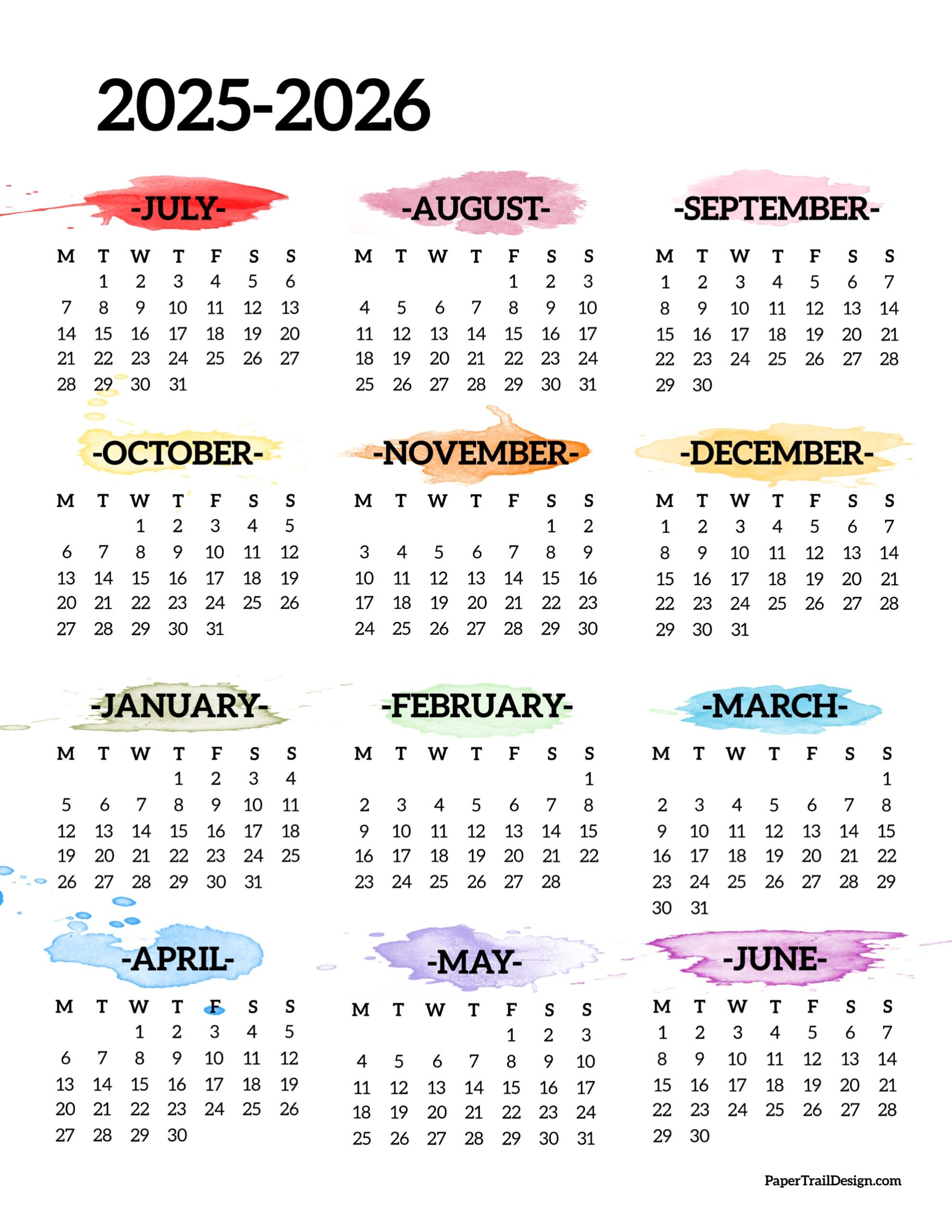 july 2025 to june 2026 calendar printable