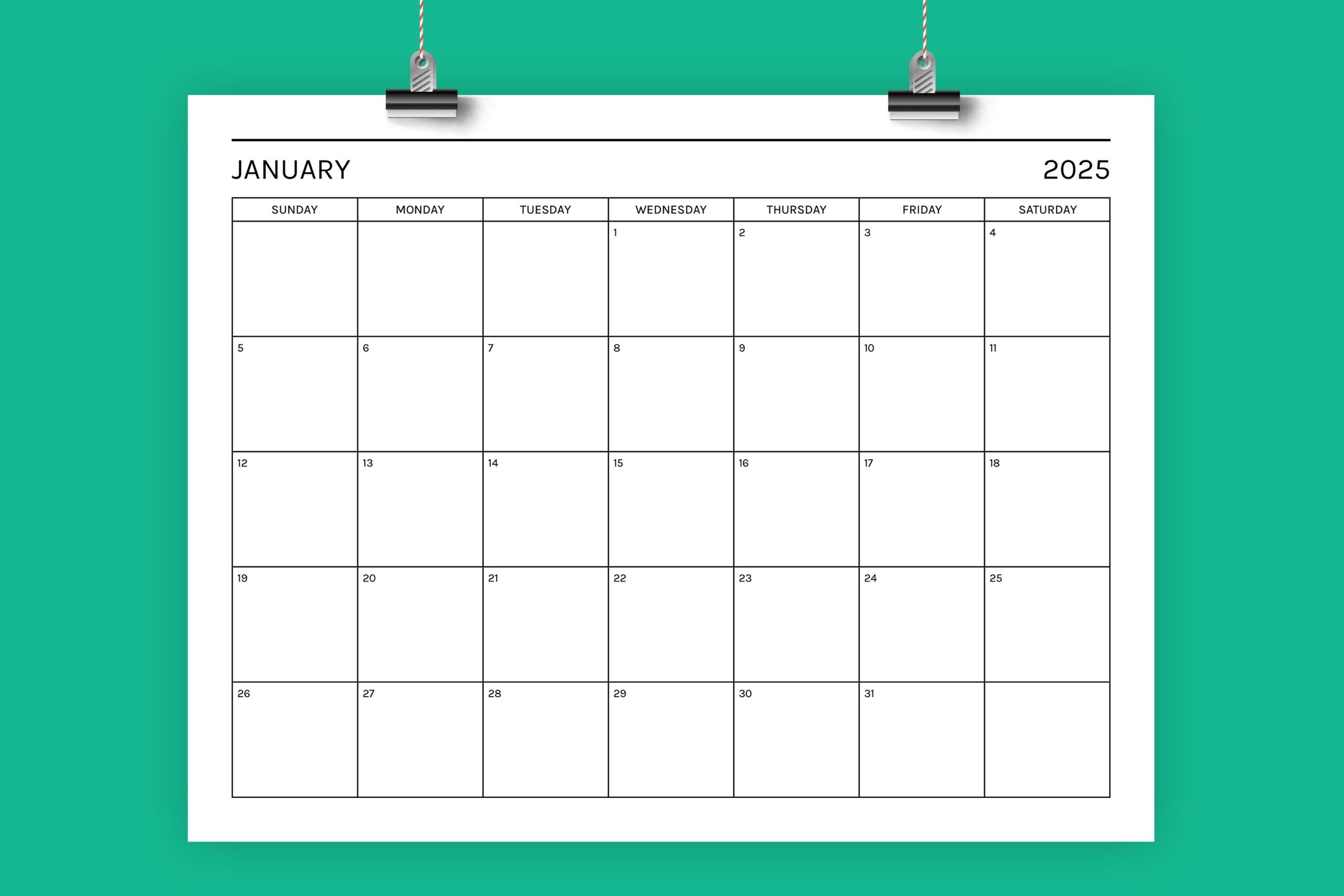2025 Basic Modern 8 5 X 11 Inch Calendar Template