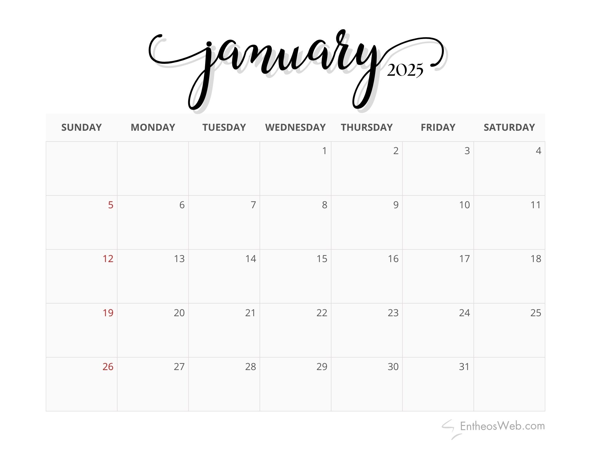 monthly 2025 calendar printable