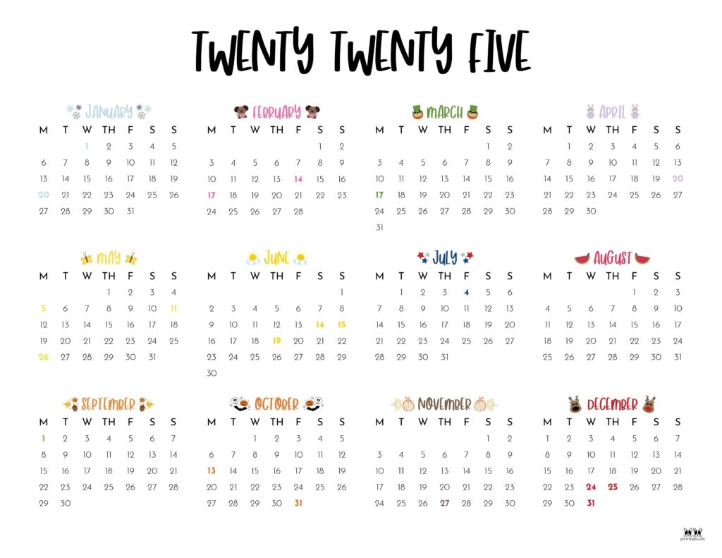 annual calendar 2025 printable