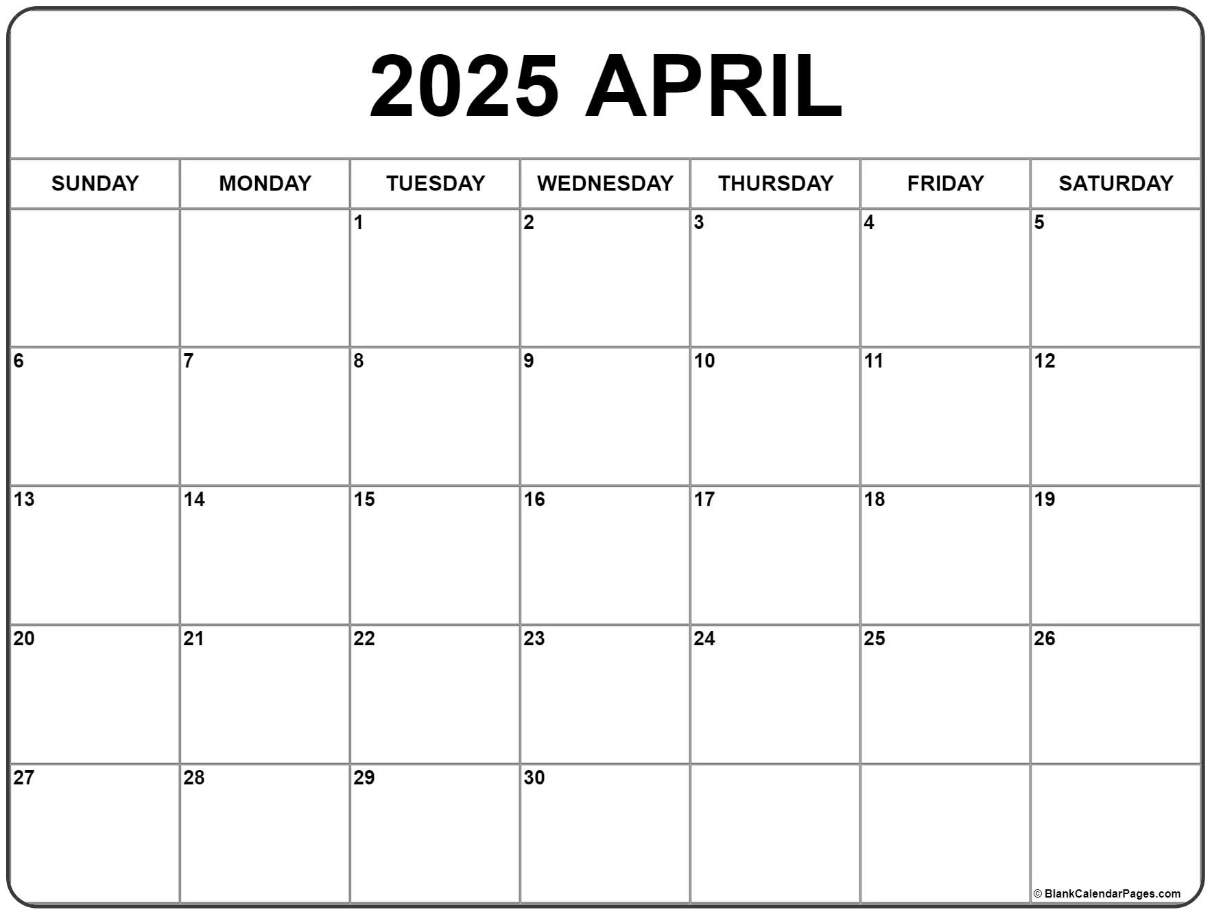 April 2025 Calendar Free Printable Calendars