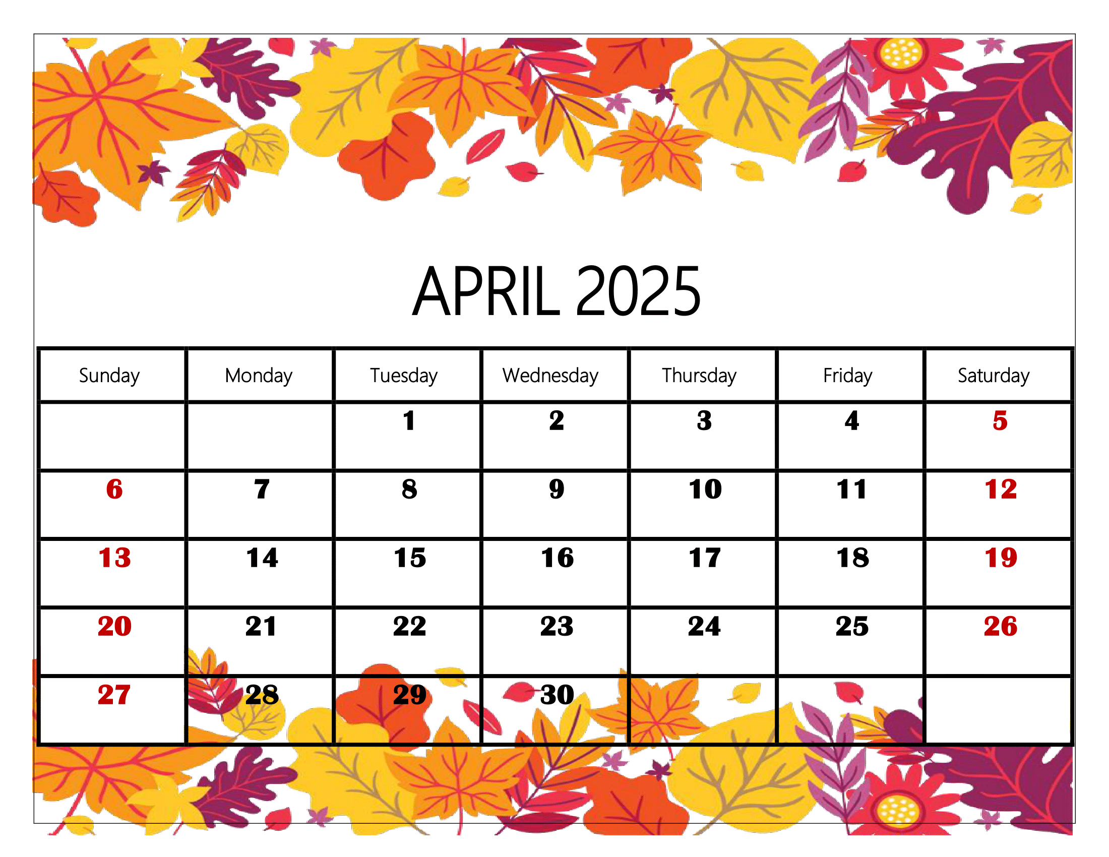 april 2025 calendar with holidays printable