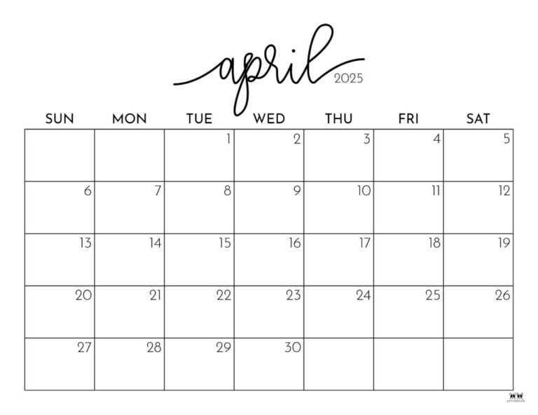 April 2025 Calendars 107 FREE Printables Printabulls