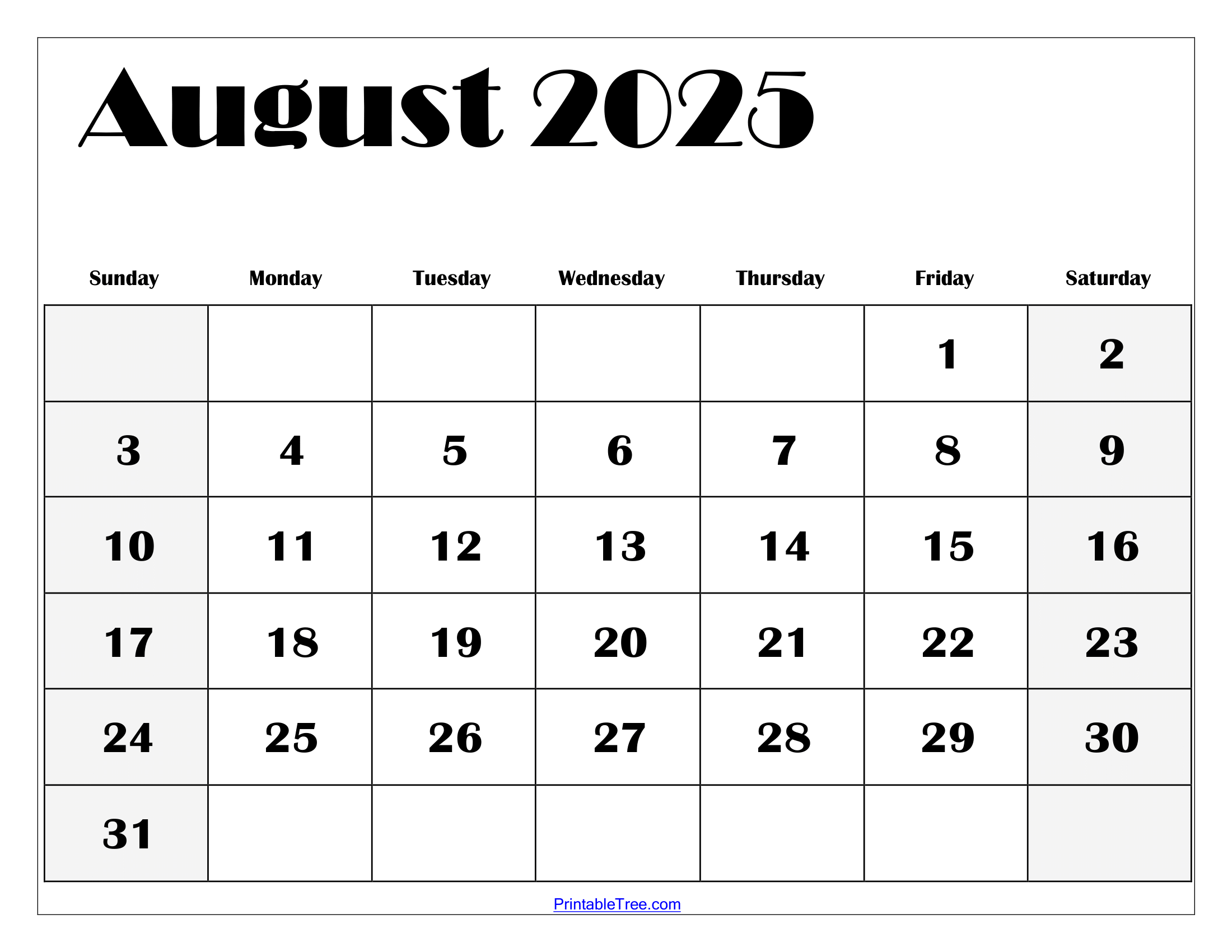 2025 august calendar printable