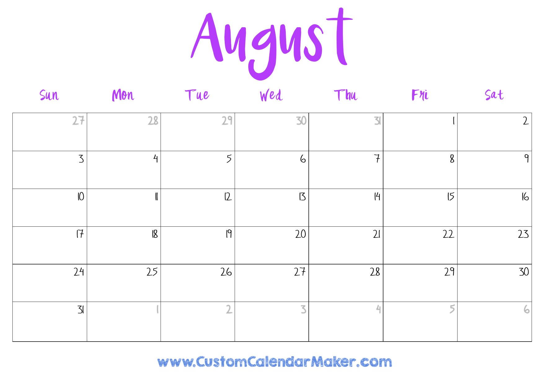 August 2025 Printable Calendar 23 Free Templates PDF Custom Calendar Maker