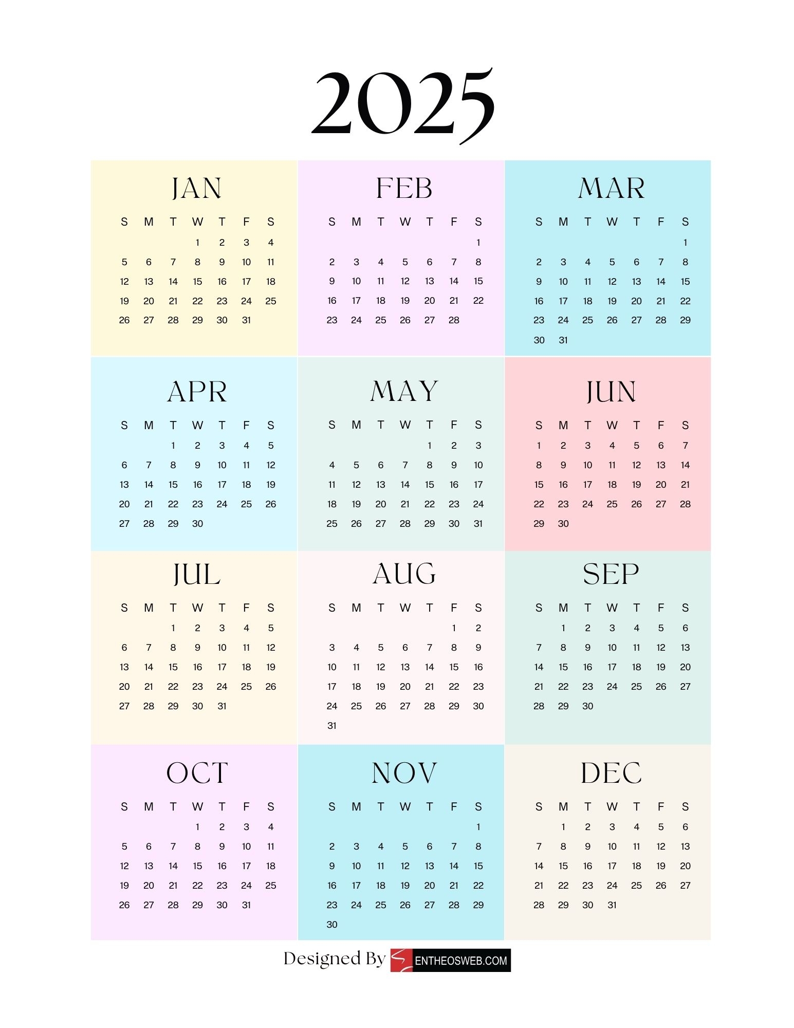 Free 2025 Calendars EntheosWeb