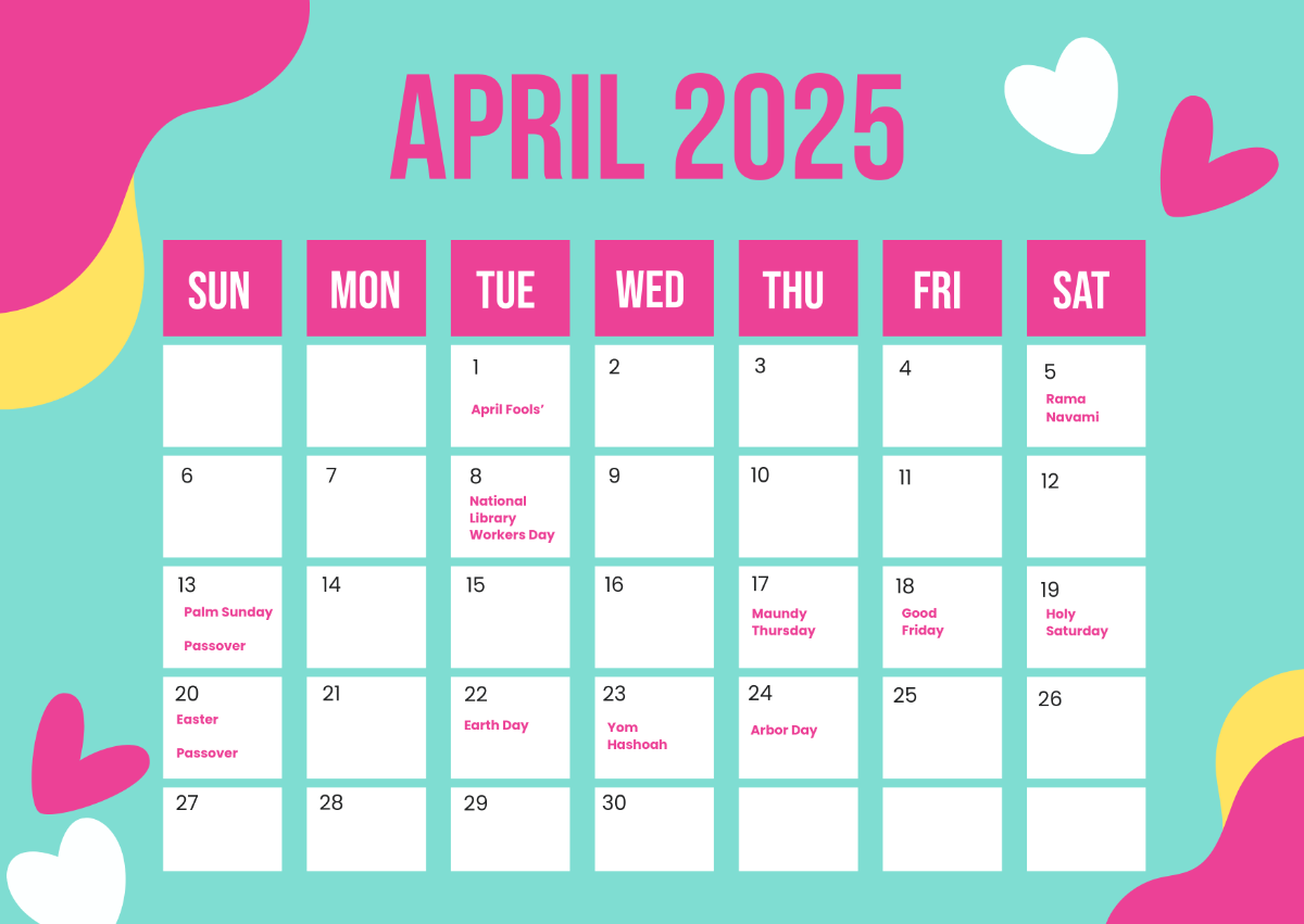 Free April 2025 Calendar With Holidays Template To Edit Online