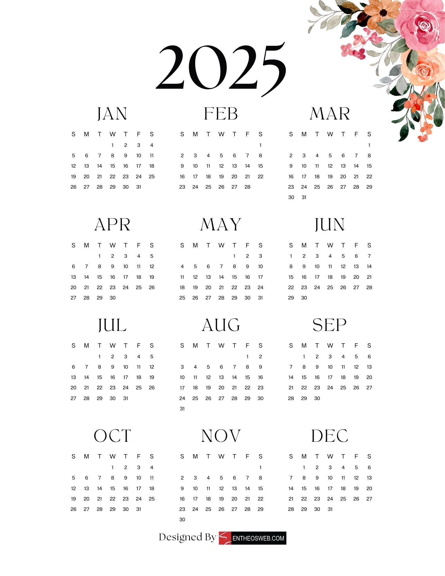 Free Printable 2025 Calendars Free Printable 2025 Calendars EntheosWeb