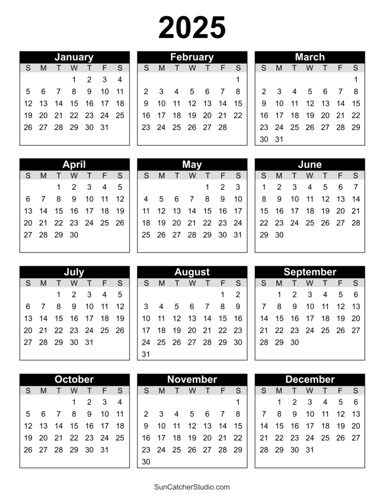 Free Printable 2025 Yearly Calendar Free Printables Monograms Design Tools Patterns DIY Projects