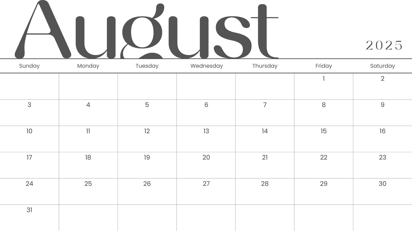 Free Printable August 2025 Calendar Templates Canva