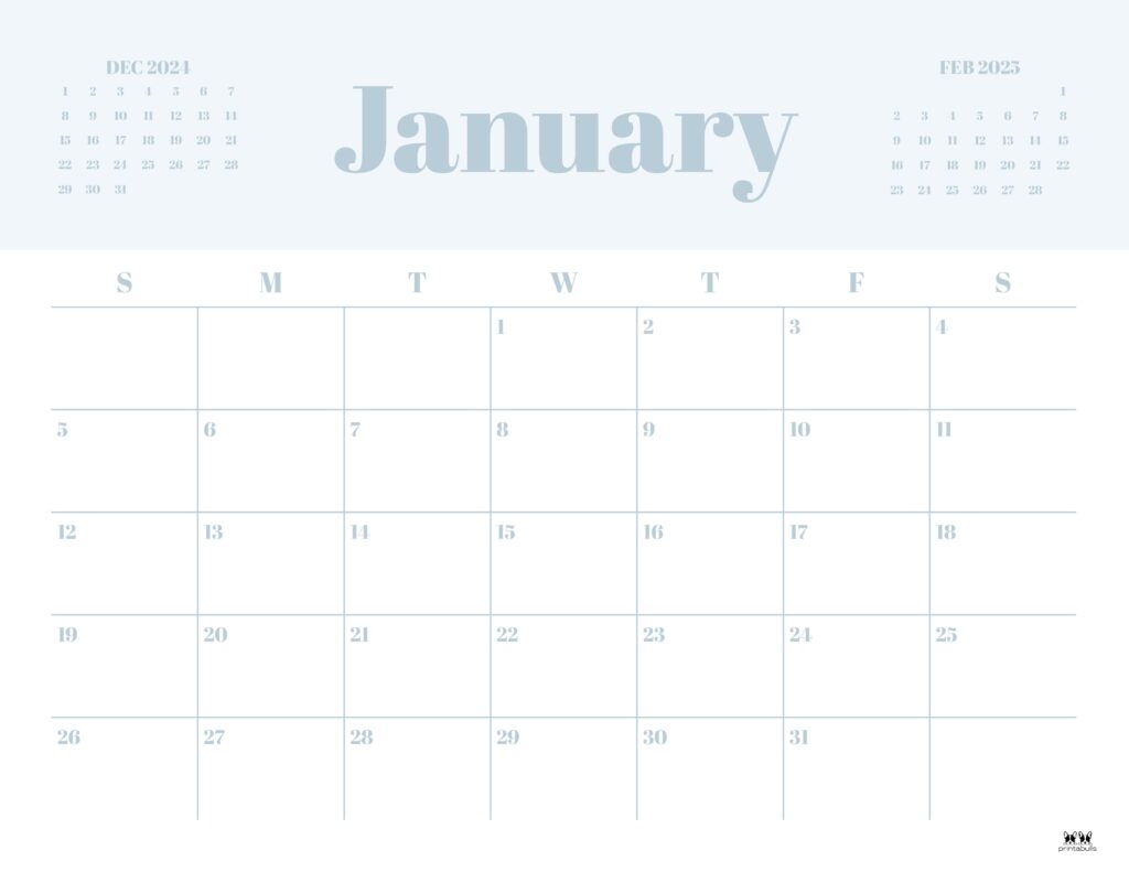 January 2025 Calendars 107 FREE Printables Printabulls