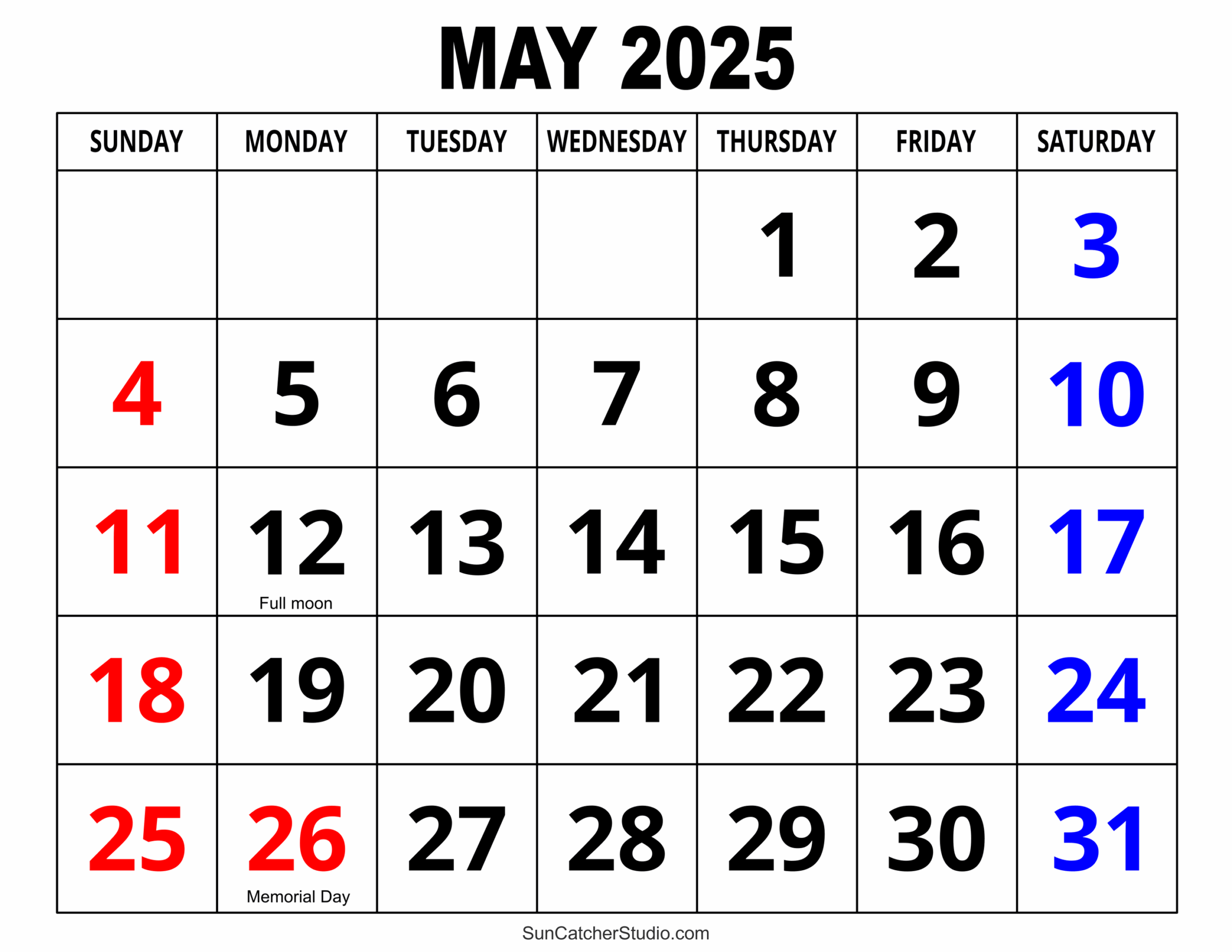 may 2025 calendar with holidays printable free