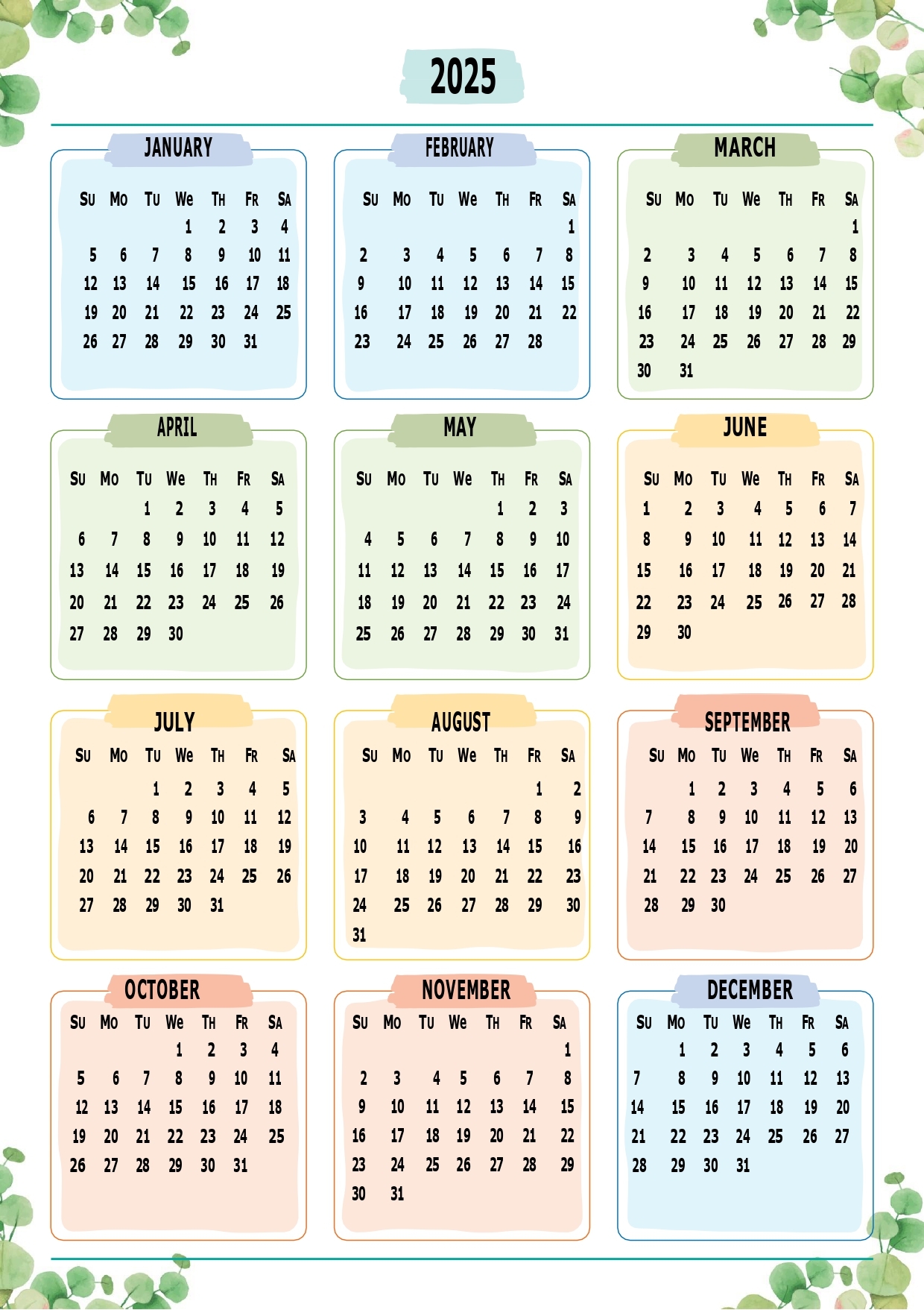 2025 calendar printable year