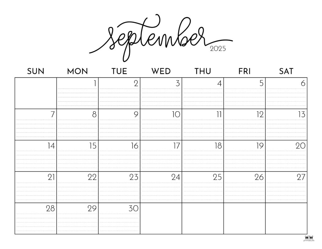 September 2025 Calendars 107 FREE Printables Printabulls