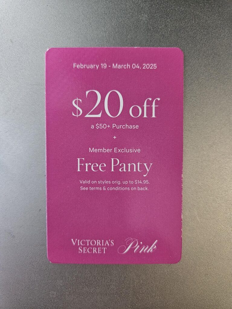 1 PINK Victoria s Secret Coupon 20 Off 50 Panty Valid Feb 19 march 04 Etsy