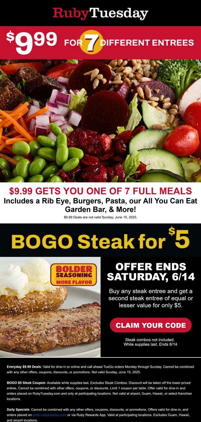  10 Fajitas More Today At Ruby Tuesday Restaurants Ruby Tuesday June 2025 Coupons Promo Codes Deals 