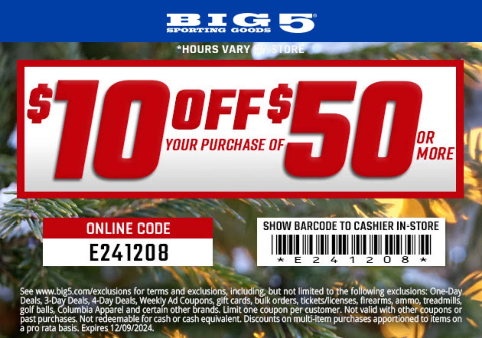 10 Off 50 At Big 5 Sporting Goods Or Online Via Promo Code E241208 Big 5 August 2025 Coupons Promo Codes Deals 10 Off 50 At Big 5 Sporting Goods Or Online Via Promo Code E241208 Big 5 August 2025 Coupons Promo Codes Deals