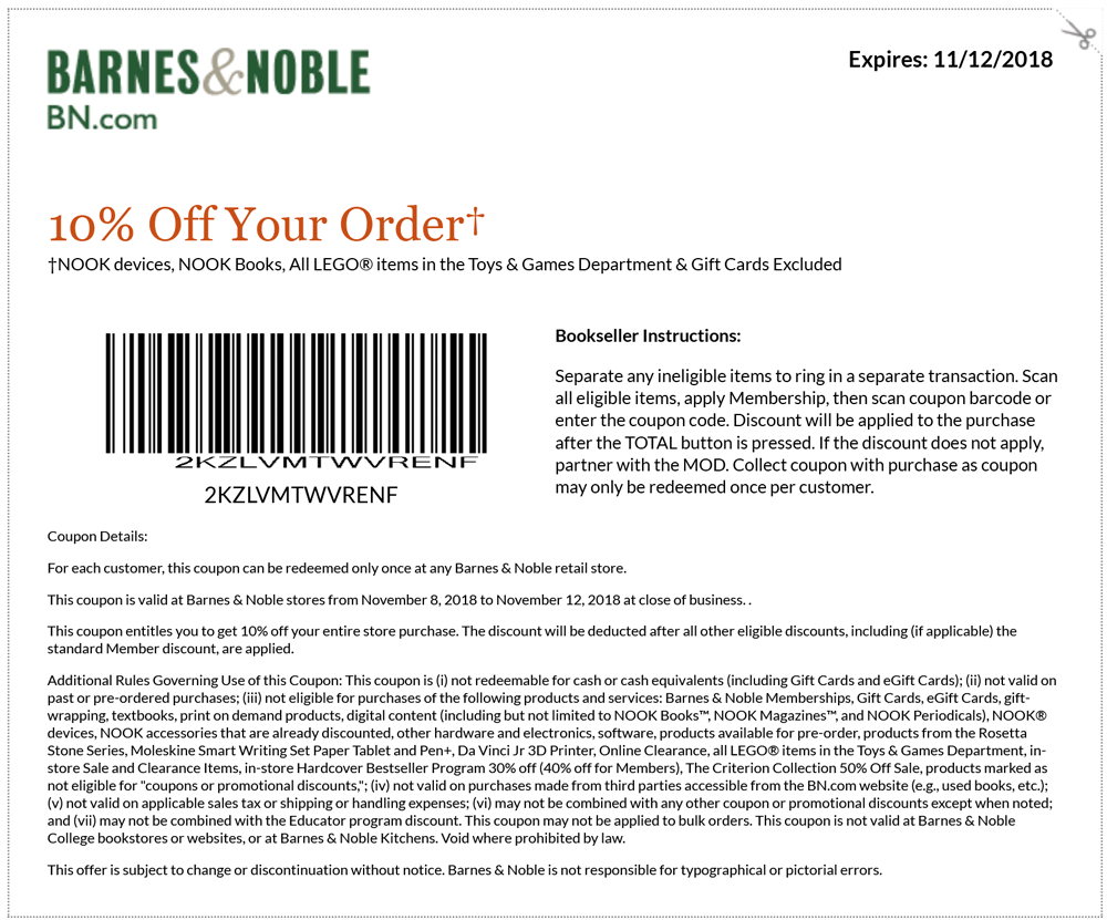 10 Off At Barnes Noble Barnes Noble July 2025 Coupons Promo Codes Deals 