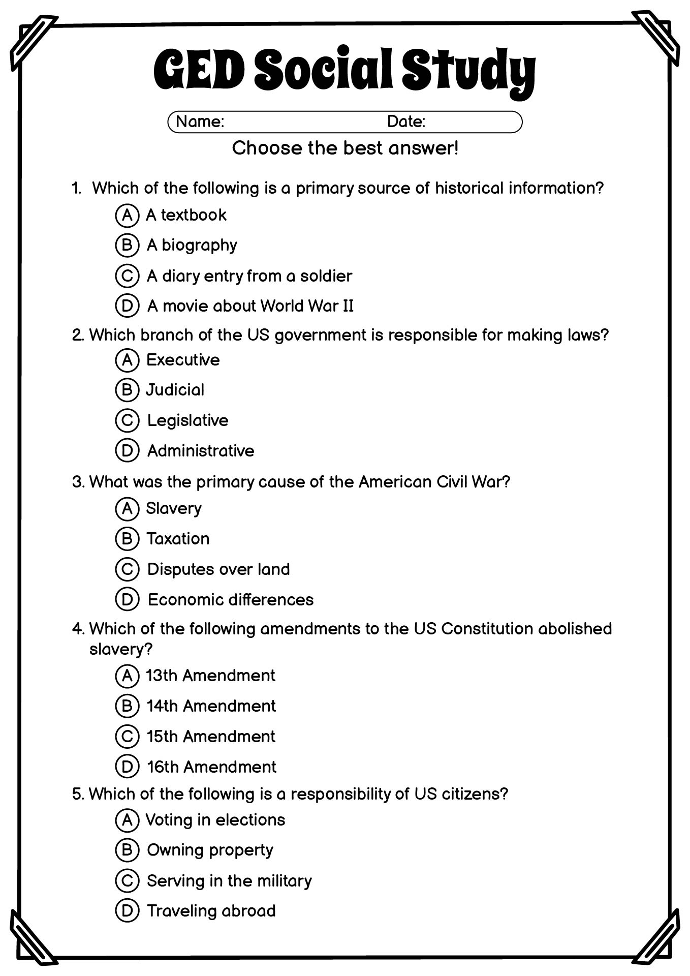 12 Printable GED Social Studies Worksheets Free PDF At Worksheeto