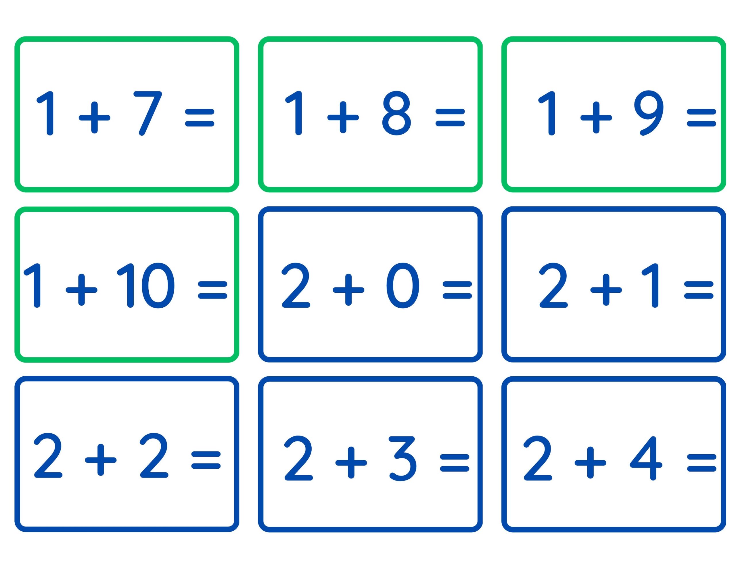 addition flash cards printable