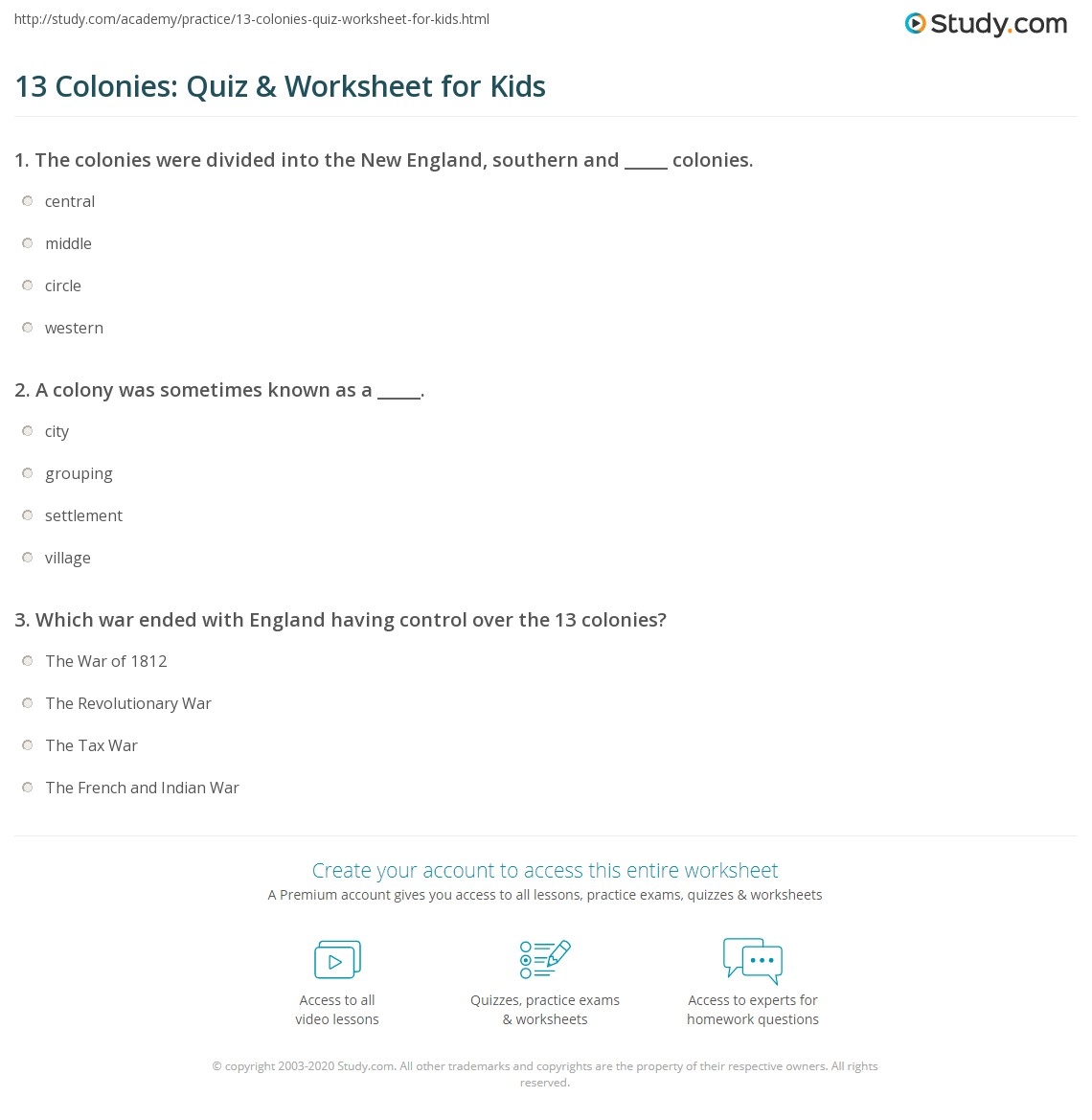 13 Colonies Quiz Worksheet For Kids Study 13 Colonies Quiz Worksheet For Kids Study