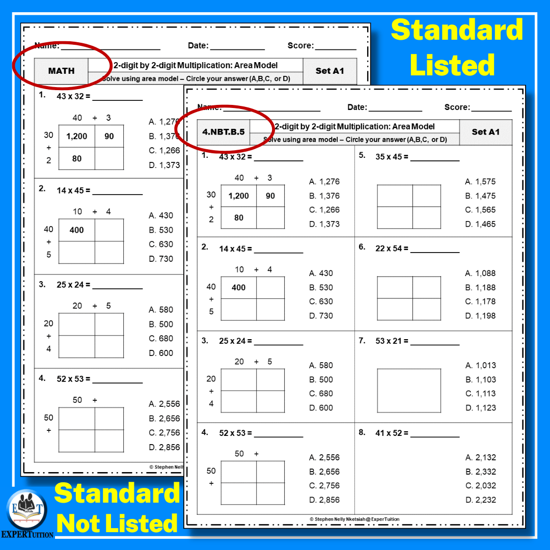 2 Digit By 2 Digit Area Model Multiplication Worksheets ExperTuition
