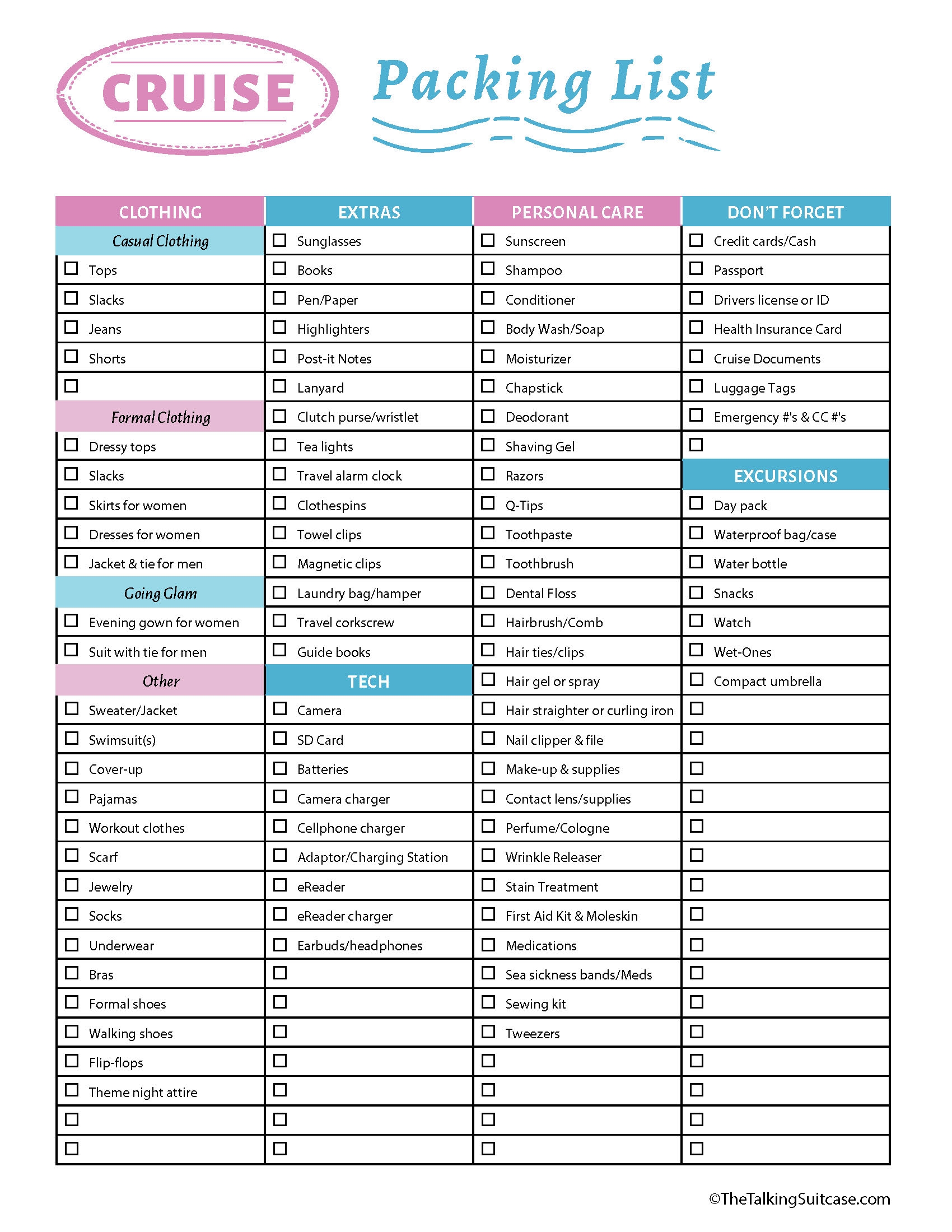 cruise packing checklist printable