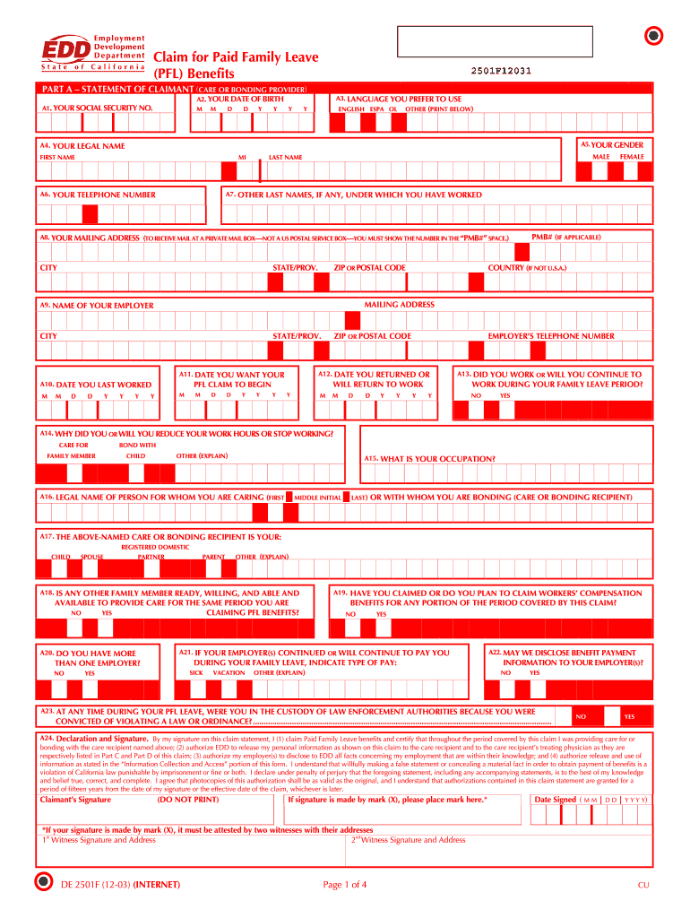 2003 Form CA DE 2501F Fill Online Printable Fillable Blank PdfFiller