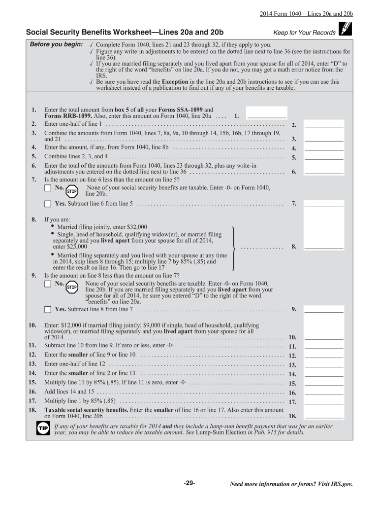 2014 2024 Form IRS Instruction 1040 Line 20a 20b Fill Online Worksheets Library 2014 2024 Form IRS Instruction 1040 Line 20a 20b Fill Online Worksheets Library
