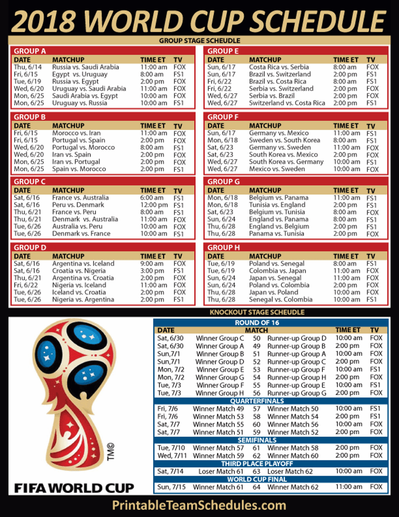 world cup schedule pacific time printable