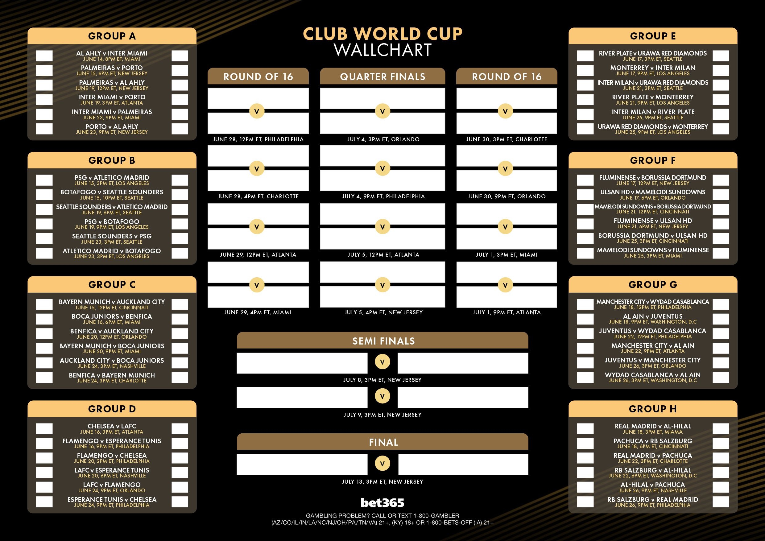 2025 FIFA Club World Cup Printable Wallchart Bet365 News US