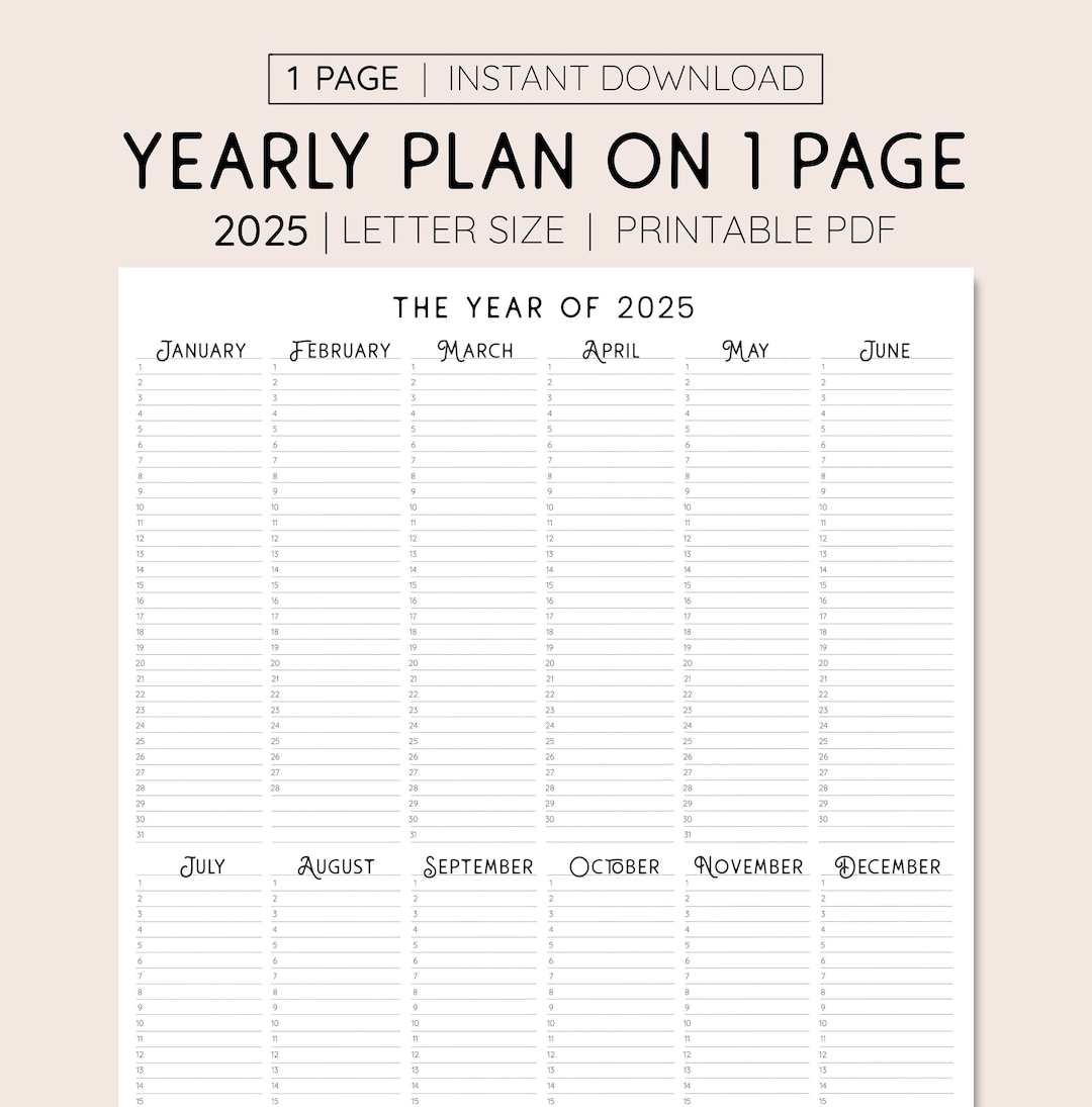 yearly calendar 2025 printable free