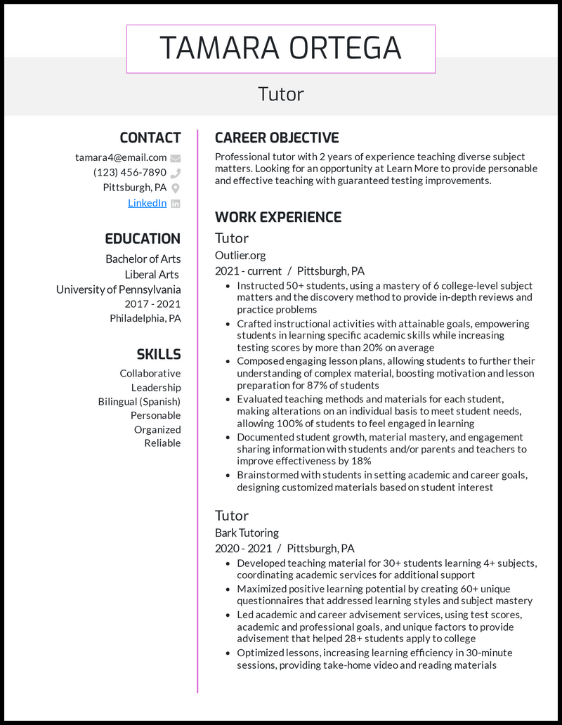 21 Tutor Resume Examples Built For 2025