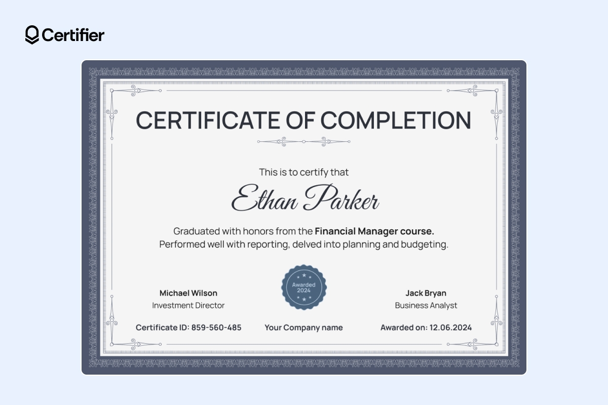 certificate of completion template free printable