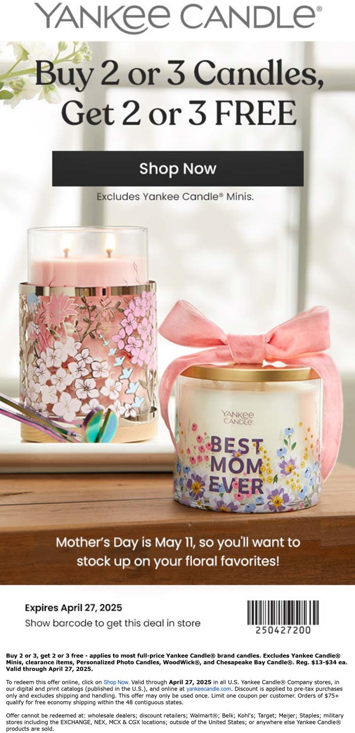 25 Off 2nd Candle Free At Yankee Candle Or Online Via Promo Code FAMILY14 Yankee Candle July 2025 Coupons Promo Codes Deals 