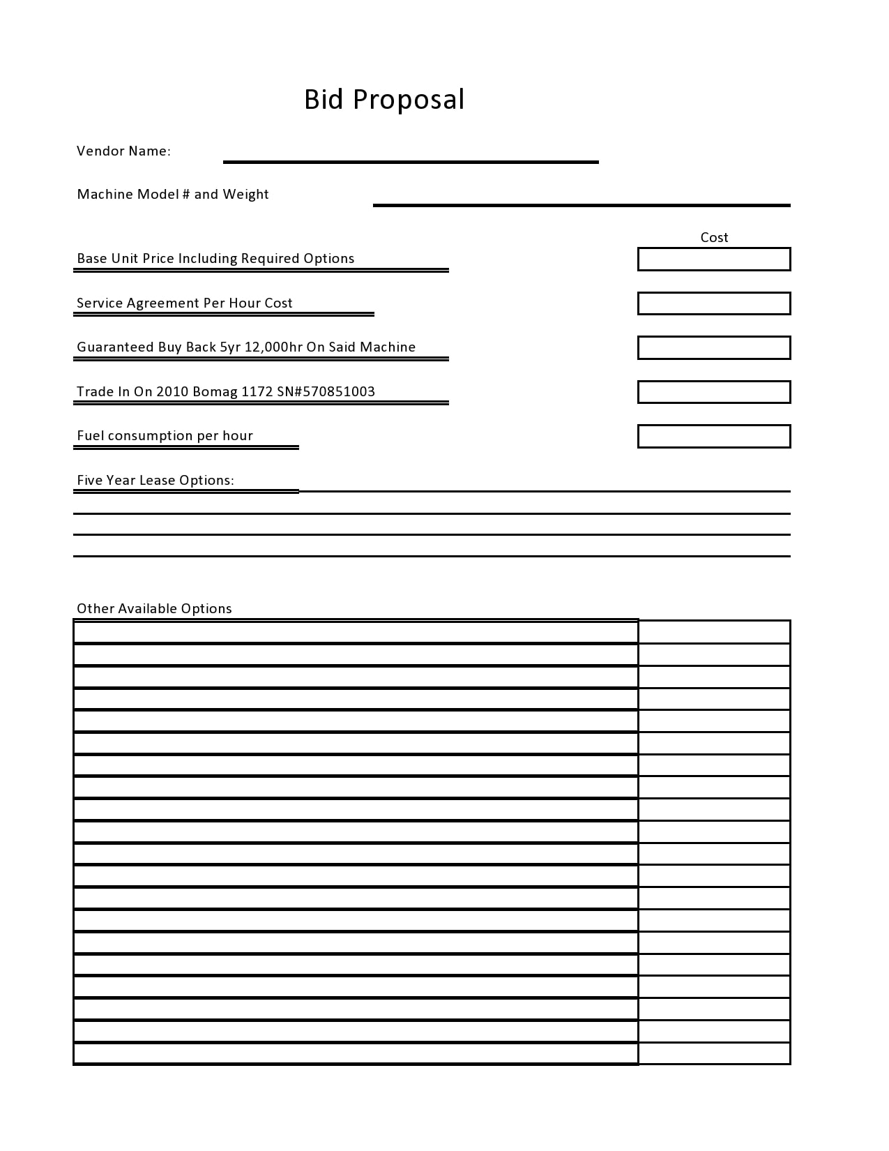 free printable contractor bid forms
