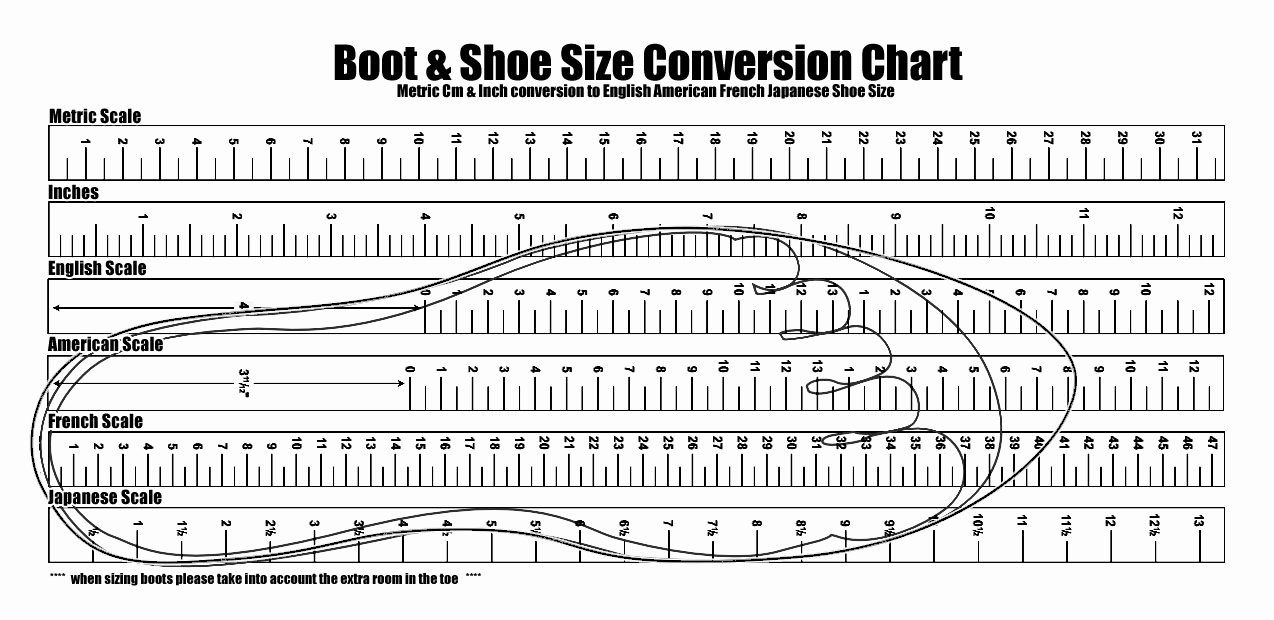 printable shoe size chart
