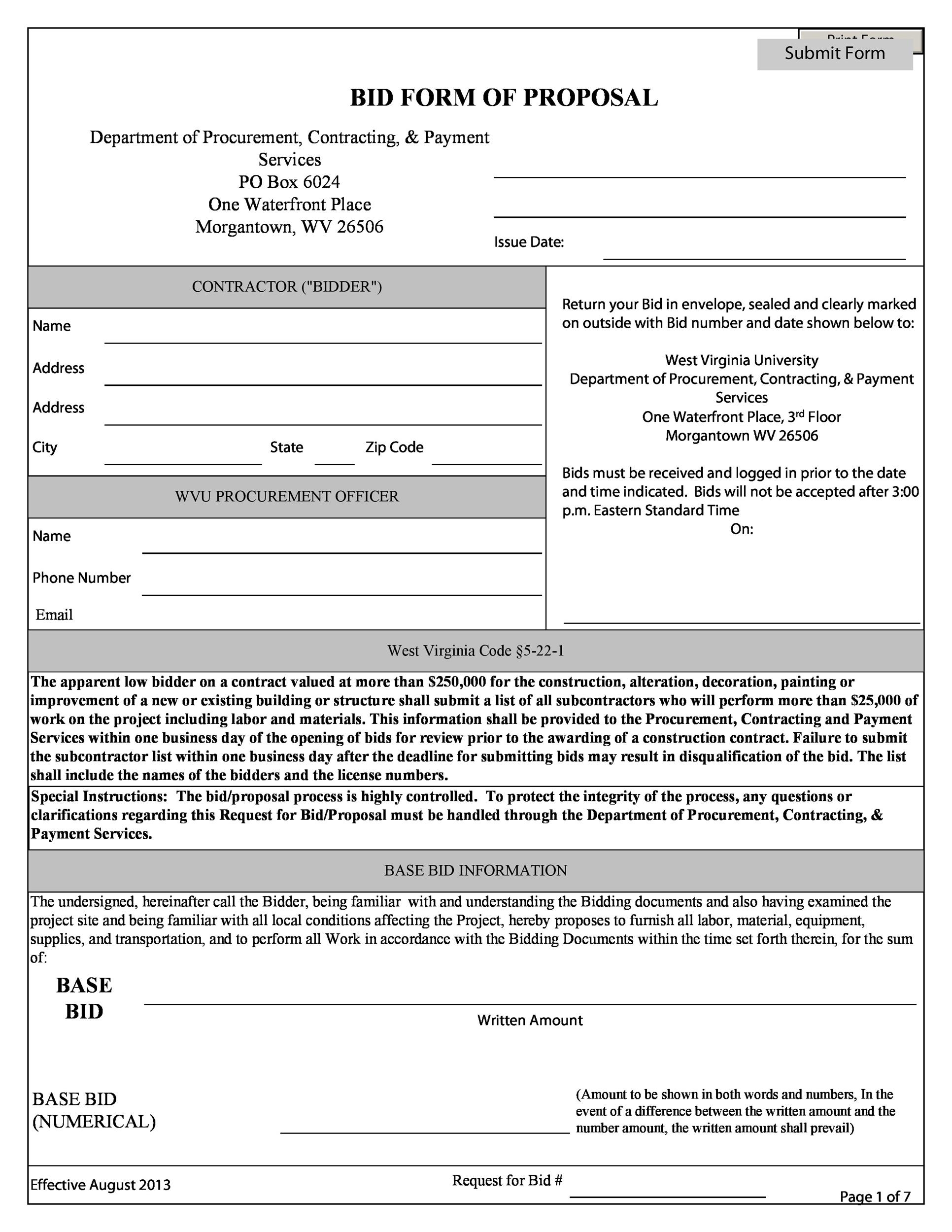 31 Construction Proposal Template Construction Bid Forms