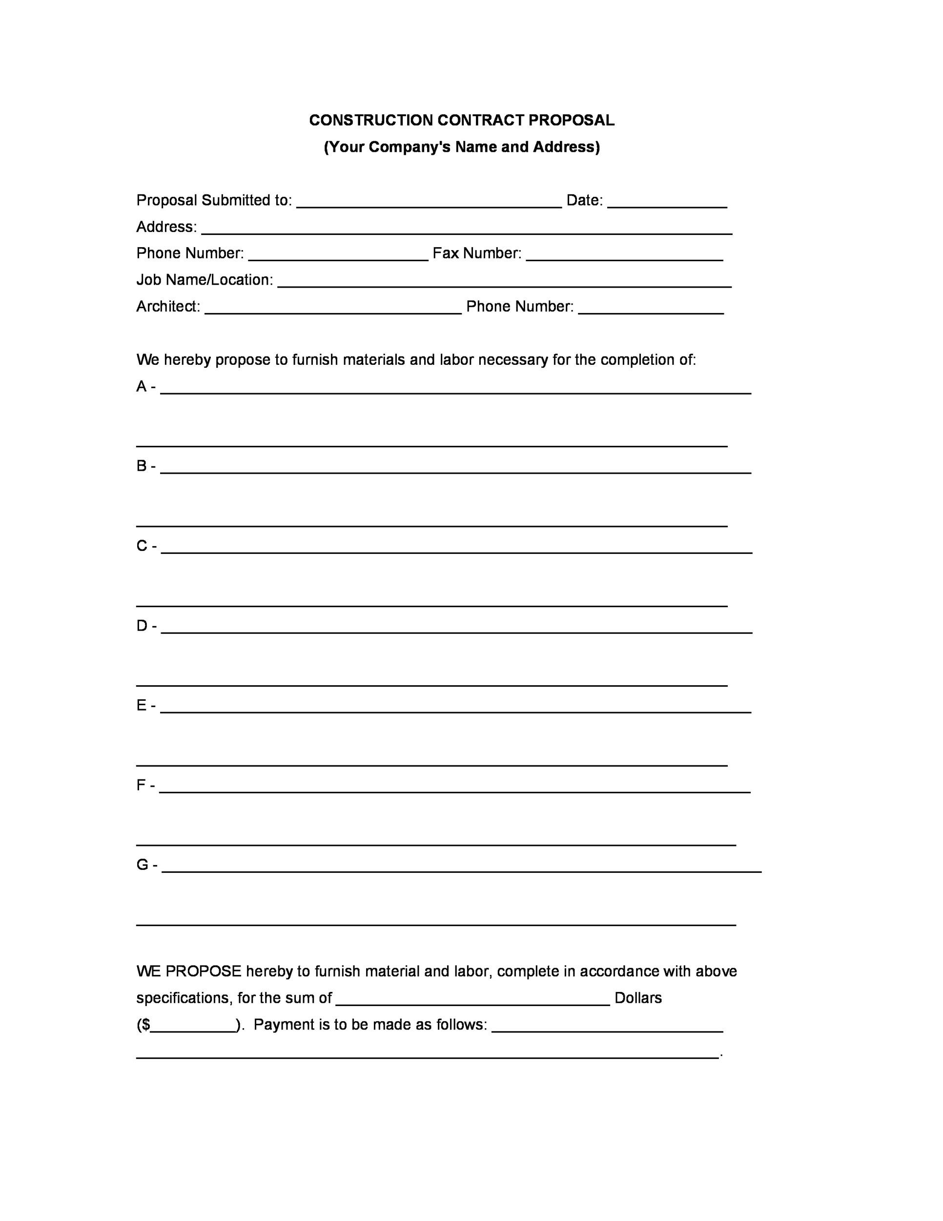 31 Construction Proposal Template Construction Bid Forms