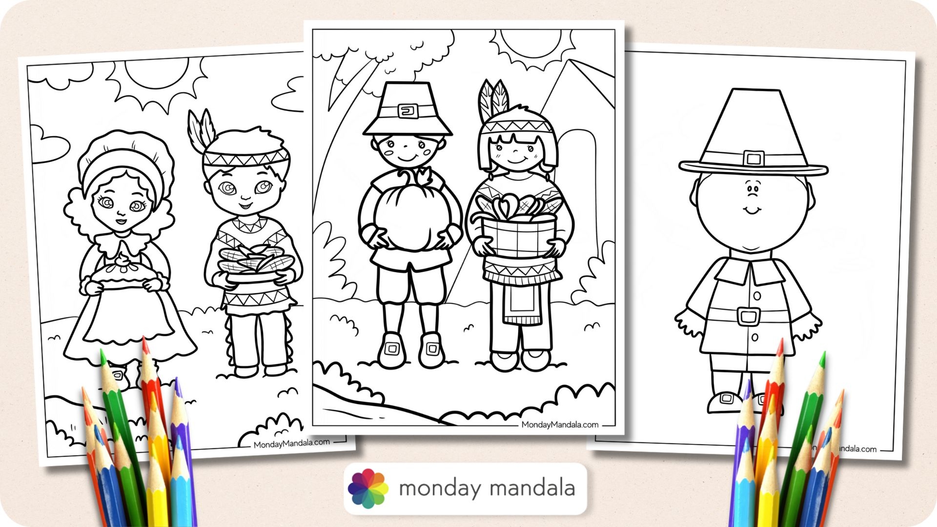 printable pilgrim boy and girl