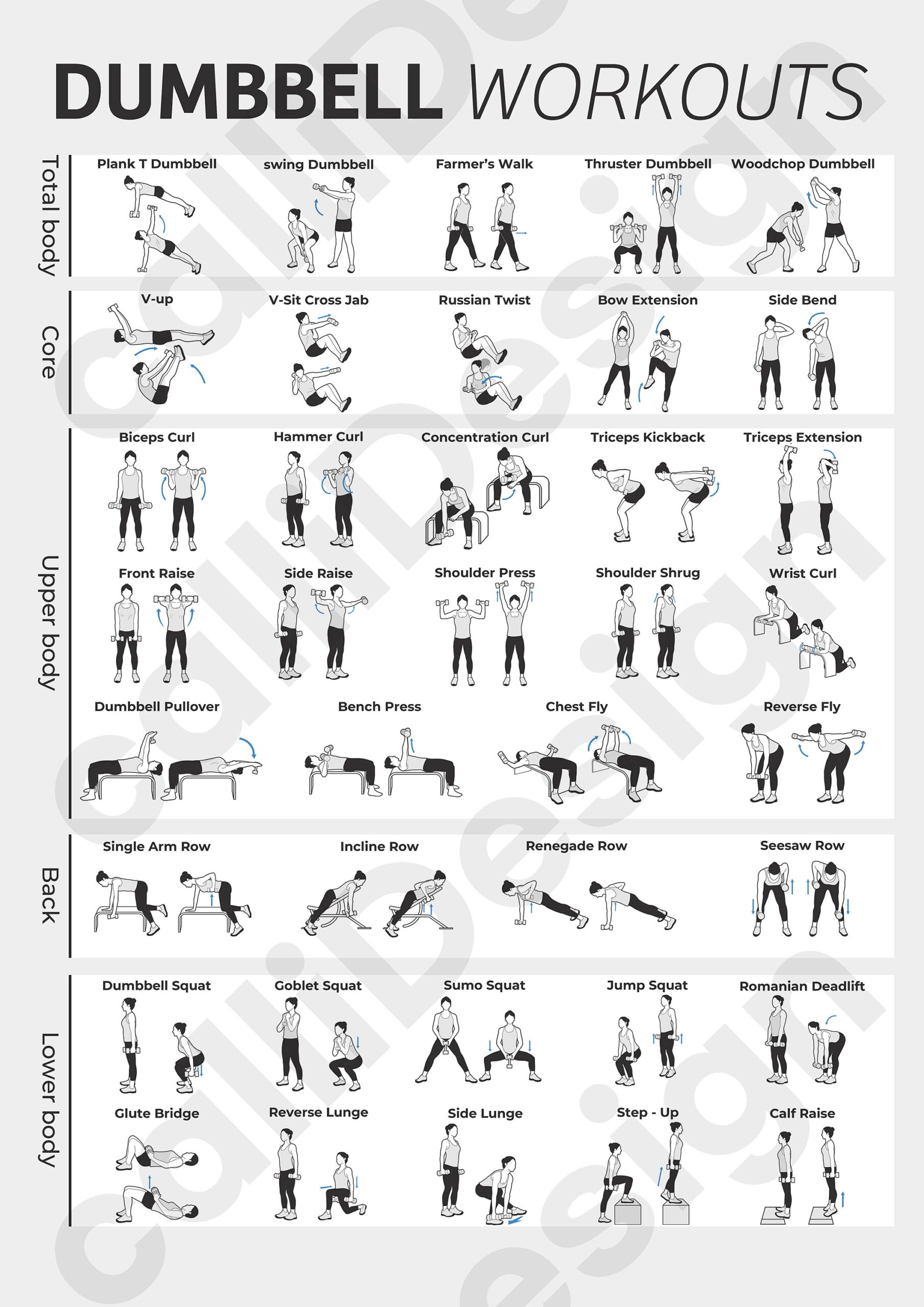 38 Types Of Dumbbell Exercise Illustrations And 1 Type Of Poster File Etsy Israel