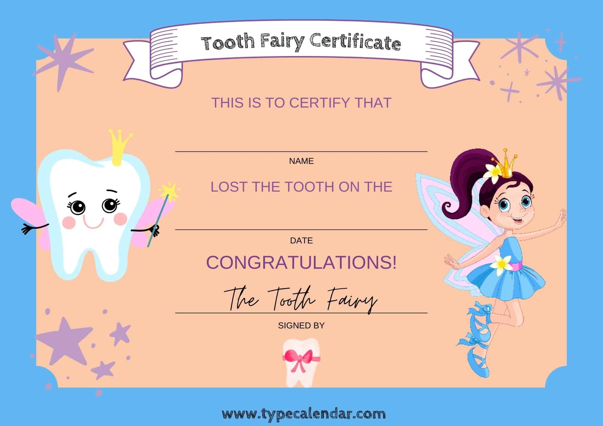 tooth fairy certificate printable girl tooth fairy certificate printable girl