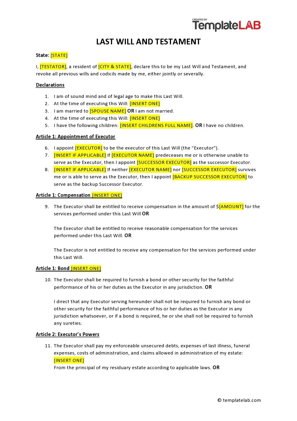 39 Last Will And Testament Forms Templates TemplateLab