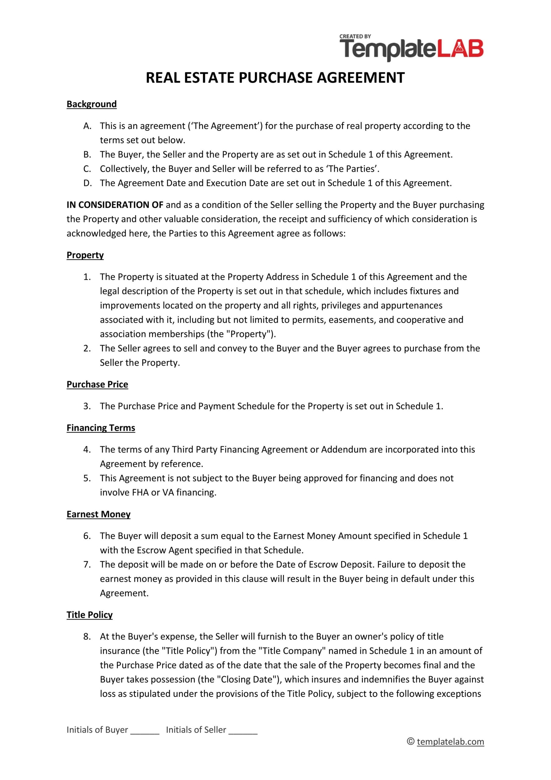 41 Simple Real Estate Purchase Agreement Templates Free 