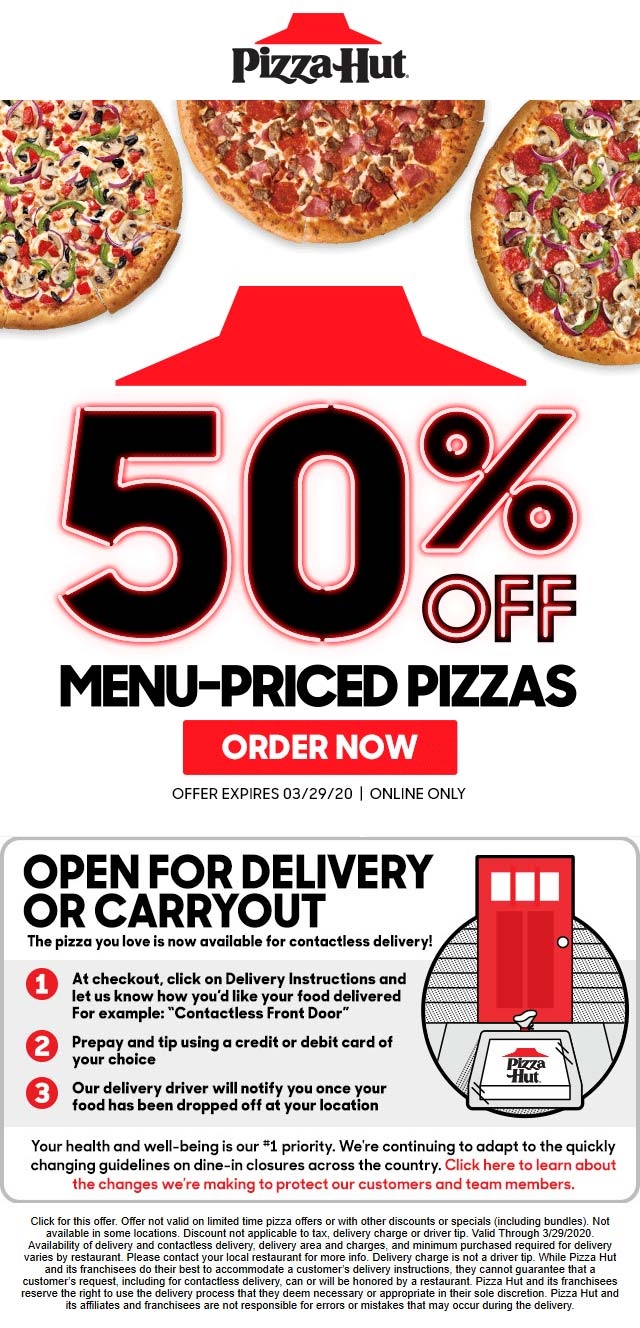 50 Off Carryout Or Delivery At Pizza Hut Pizza Hut August 2025 Coupons Promo Codes Deals 