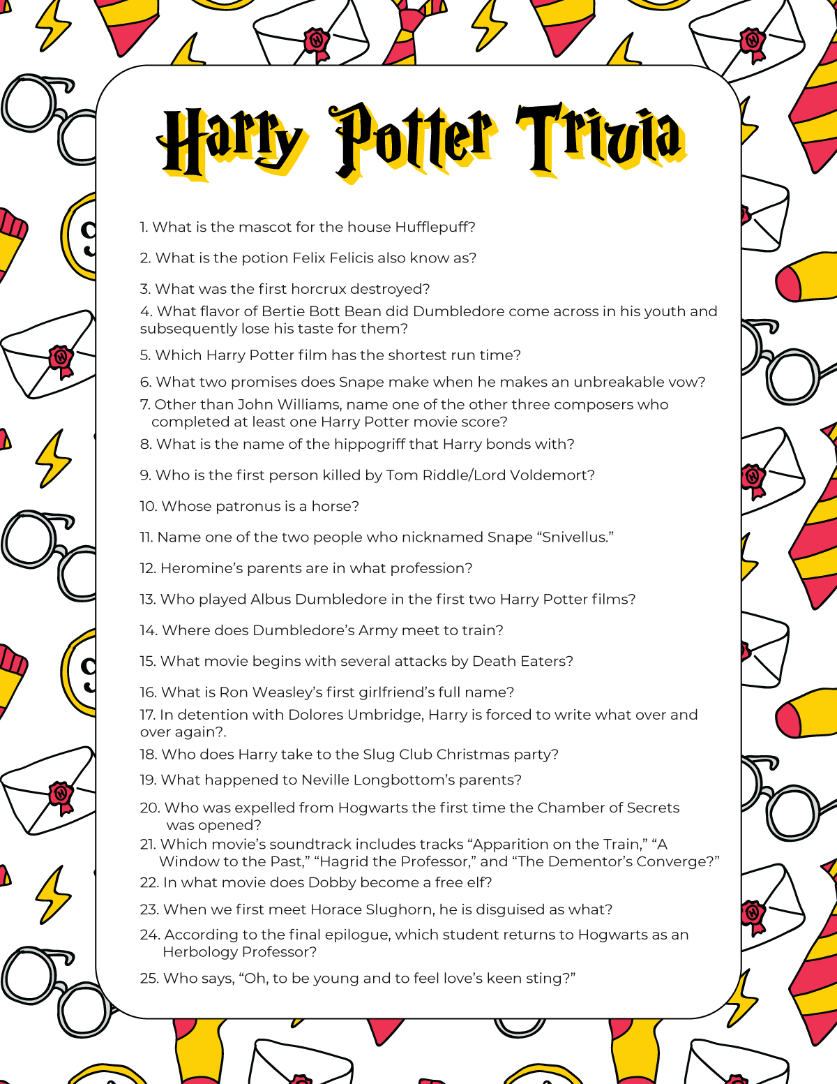 51 Harry Potter Trivia Questions Free Printable Quiz Play Party Plan