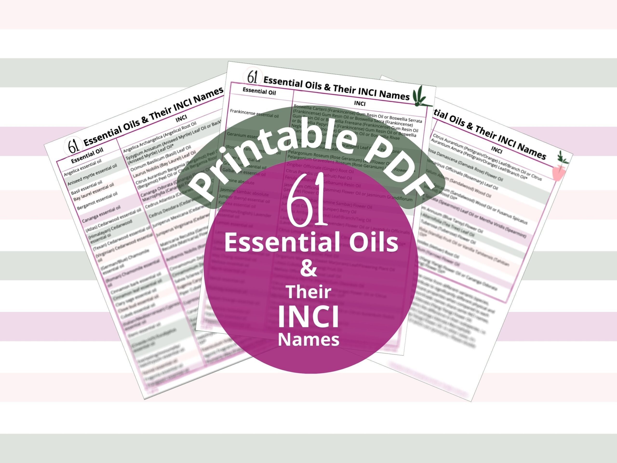 61 Essential Oils INCI Names Chart printable PDF Etsy