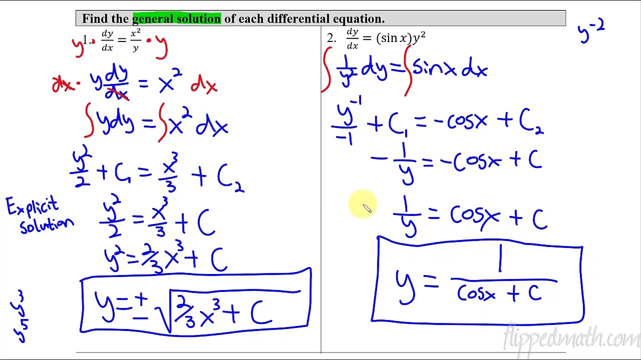 7 6 General Solutions Using Separation Of Variables Calculus