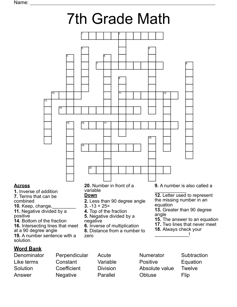 math crossword puzzles free printable