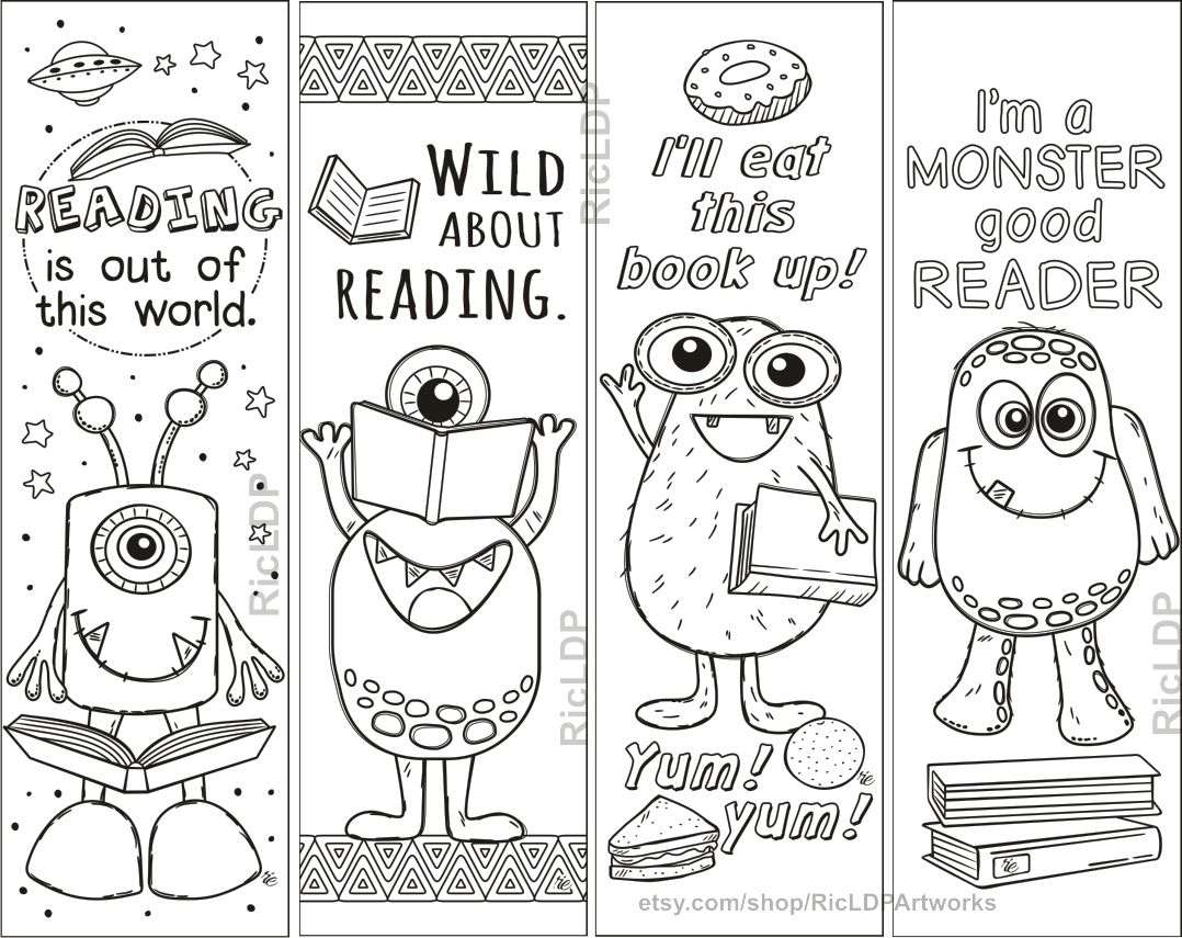 8 Cute Whimsical Monster Coloring Bookmarks With Sayings On Books Learning Printable Monster Craft For Homeschool And Classroom Fun Etsy